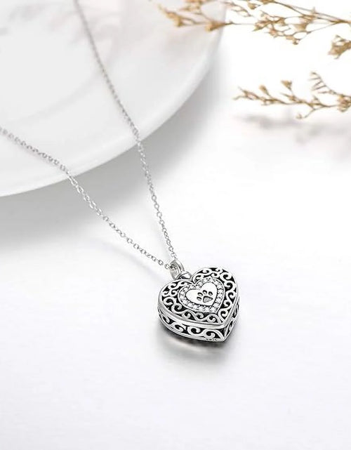 Load image into Gallery viewer, 925 Sterling Silver Heart Urn Necklaces Engraved Pawprint Forever in My Heart Cremation Keepsake Necklace for Ashes Pet Ashes Jewelry Gift for Women
