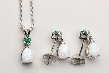 Juego De Joyas Para Mujer, Palo Natural En Forma De Pera De 7X5 Mm Y Collar Con Colgante De Esmeralda De 3 Mm Creado Y Aretes De Palo Y Esmeralda En Forma De Pera a Juego