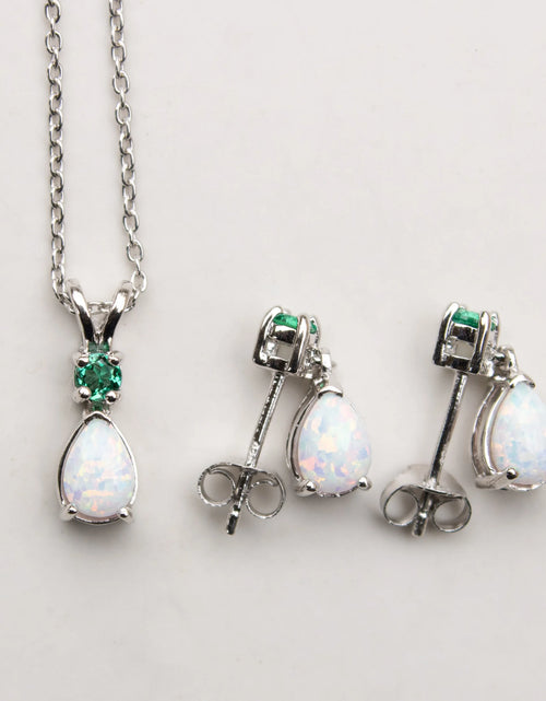 Load image into Gallery viewer, Juego De Joyas Para Mujer, Palo Natural En Forma De Pera De 7X5 Mm Y Collar Con Colgante De Esmeralda De 3 Mm Creado Y Aretes De Palo Y Esmeralda En Forma De Pera a Juego
