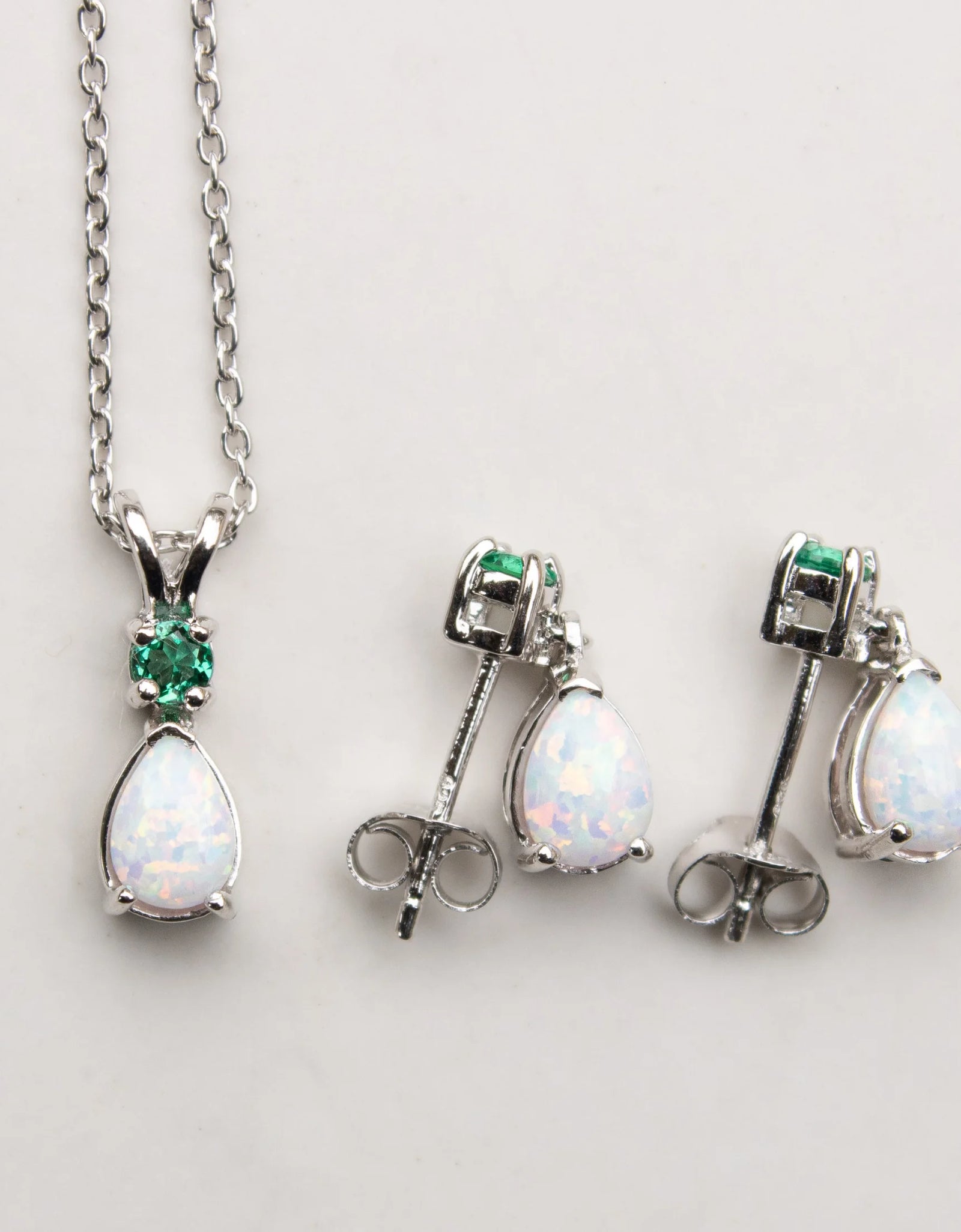 Juego De Joyas Para Mujer, Palo Natural En Forma De Pera De 7X5 Mm Y Collar Con Colgante De Esmeralda De 3 Mm Creado Y Aretes De Palo Y Esmeralda En Forma De Pera a Juego