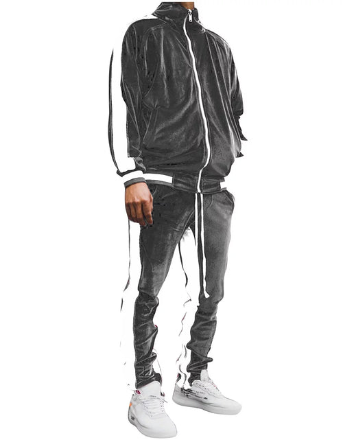 Load image into Gallery viewer, Velour Tracksuit Mens,2023 Men'S Velour Tracksuit 2 Pieces Winter Warm Full Zip up Jacket Sweatpants Fitness Sportswear Sweatsuit Jogger Sets
