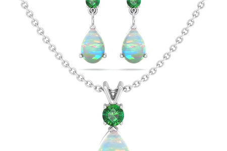 Juego De Joyas Para Mujer, Palo Natural En Forma De Pera De 7X5 Mm Y Collar Con Colgante De Esmeralda De 3 Mm Creado Y Aretes De Palo Y Esmeralda En Forma De Pera a Juego