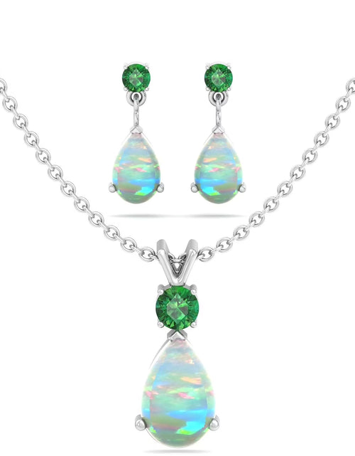 Load image into Gallery viewer, Juego De Joyas Para Mujer, Palo Natural En Forma De Pera De 7X5 Mm Y Collar Con Colgante De Esmeralda De 3 Mm Creado Y Aretes De Palo Y Esmeralda En Forma De Pera a Juego
