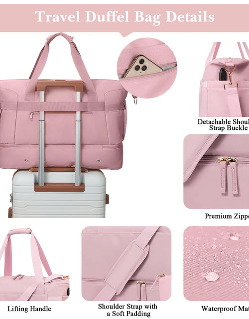 Load image into Gallery viewer, Travel Duffel Bag for Women Gym Bag with USB Charging Port Large Weekender Overnight Bag Yoga Duffle Bags with Wet Pocket and Shoes Compartment, Pink
