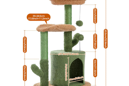Cactus Cat Tree with Curved Perch Cozy Cat Condo Small Cat Tower with Removable Top Bed Cat Scratching Post for Indoor Cat Toys