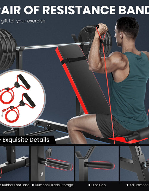 Load image into Gallery viewer, 6-In-1 Adjustable Weight Bench Set Bench Press with Squat Barbell Rack/Removable Foot Catch/Rowing Set Ideal for Incline, Flat, Decline, and Sit up Full Body Exercise Equipment
