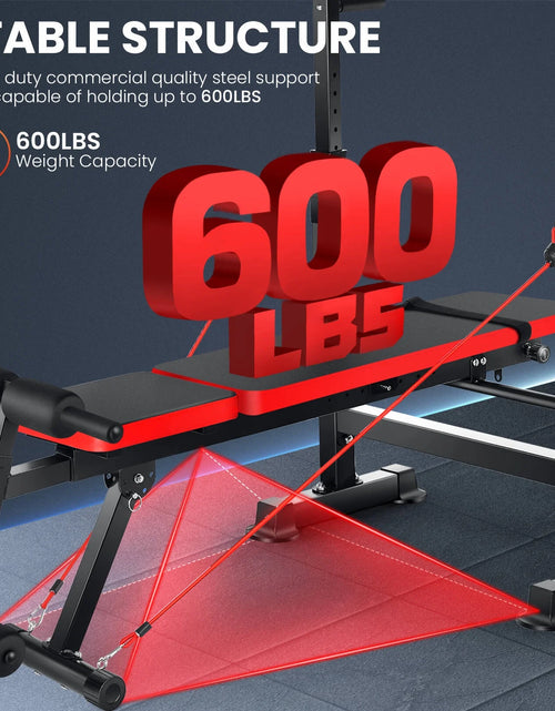 Load image into Gallery viewer, 6-In-1 Adjustable Weight Bench Set Bench Press with Squat Barbell Rack/Removable Foot Catch/Rowing Set Ideal for Incline, Flat, Decline, and Sit up Full Body Exercise Equipment
