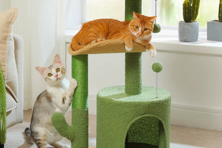 Cactus Cat Tree with Curved Perch Cozy Cat Condo Small Cat Tower with Removable Top Bed Cat Scratching Post for Indoor Cat Toys