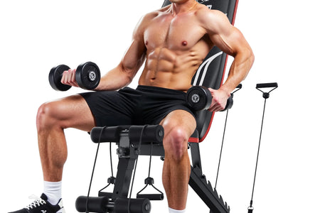 Banco Plegable Ajustable Para Gimnasio En Casa, Incluye Bandas De Resistencia