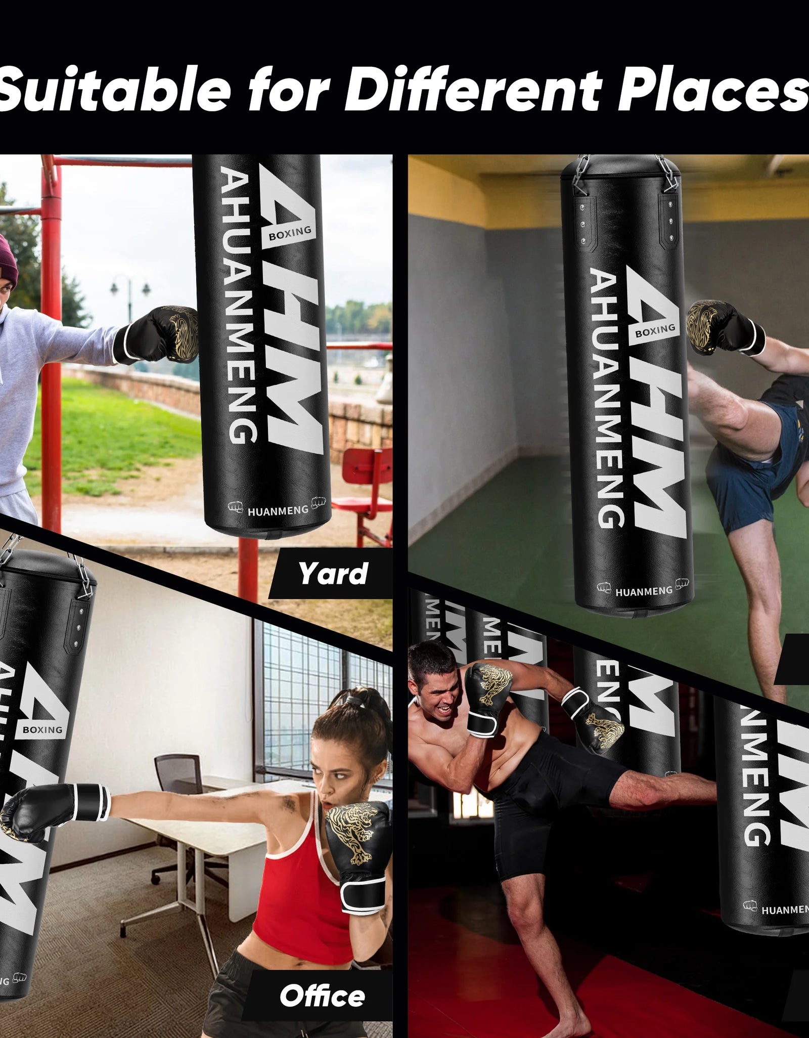 Punching Bag for Adults 4FT PU Heavy Boxing Bag Set Hanging Boxing Bag Kit W/ 12Oz Gloves