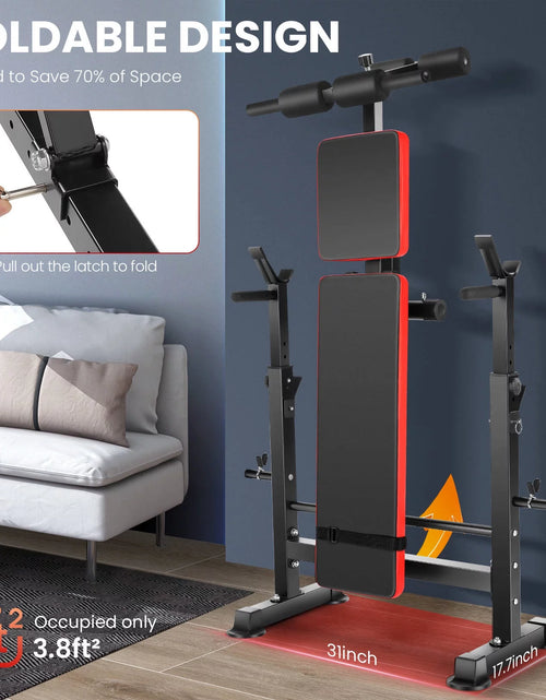 Load image into Gallery viewer, 6-In-1 Adjustable Weight Bench Set Bench Press with Squat Barbell Rack/Removable Foot Catch/Rowing Set Ideal for Incline, Flat, Decline, and Sit up Full Body Exercise Equipment
