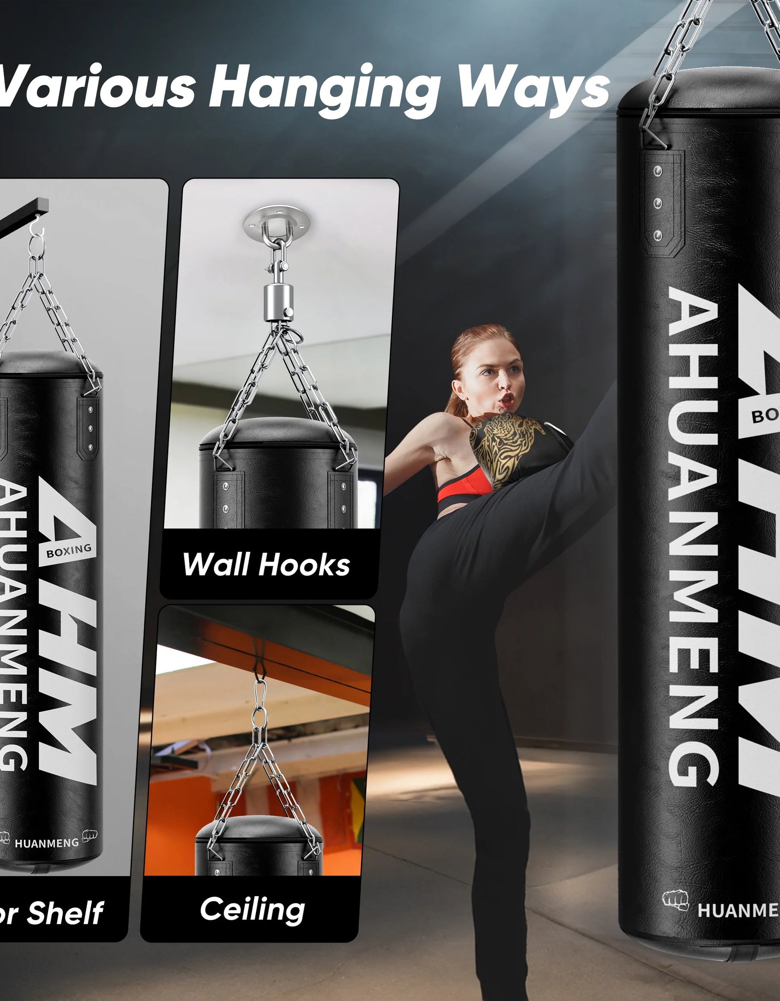 Punching Bag for Adults 4FT PU Heavy Boxing Bag Set Hanging Boxing Bag Kit W/ 12Oz Gloves