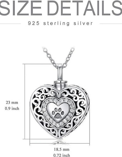 Load image into Gallery viewer, 925 Sterling Silver Heart Urn Necklaces Engraved Pawprint Forever in My Heart Cremation Keepsake Necklace for Ashes Pet Ashes Jewelry Gift for Women
