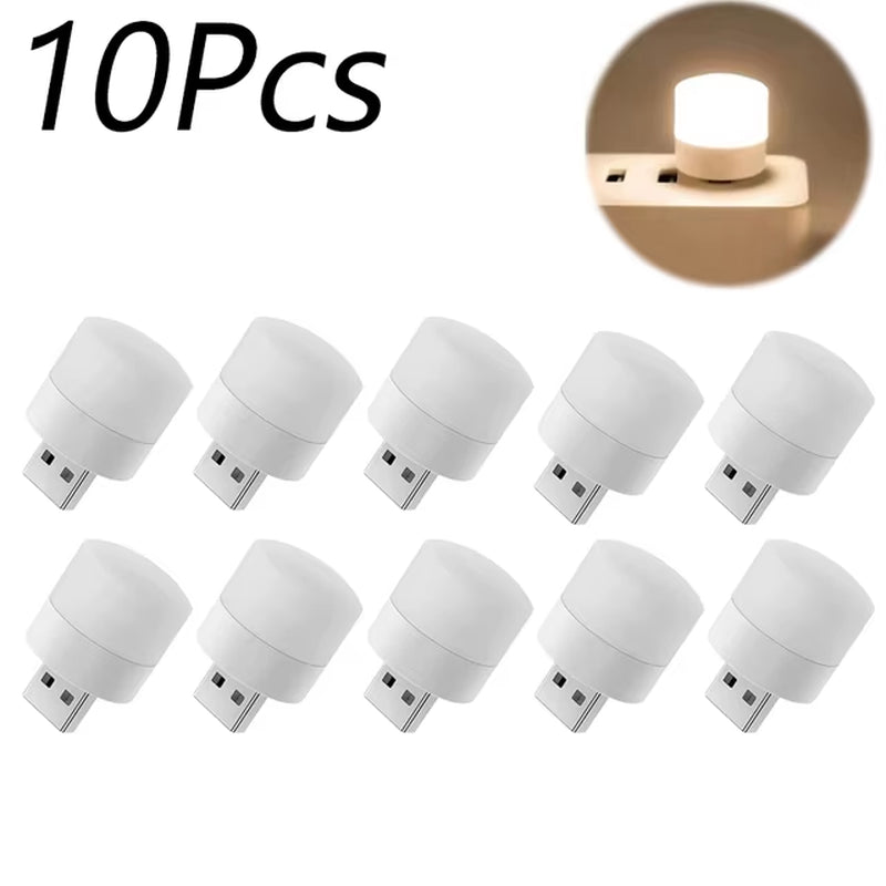 1/10Pcs Mini USB Night Light Warm White Eye Protection Book Reading Light USB Plug Computer Mobile Power Charging LED Night Lamp