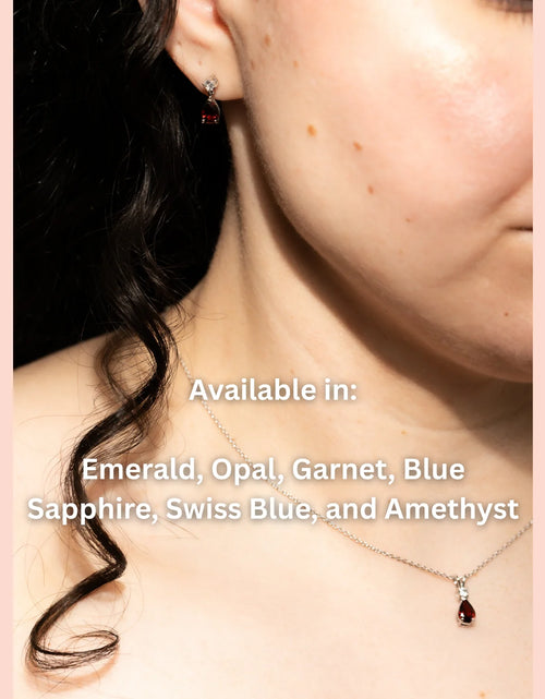 Load image into Gallery viewer, Juego De Joyas Para Mujer, Palo Natural En Forma De Pera De 7X5 Mm Y Collar Con Colgante De Esmeralda De 3 Mm Creado Y Aretes De Palo Y Esmeralda En Forma De Pera a Juego
