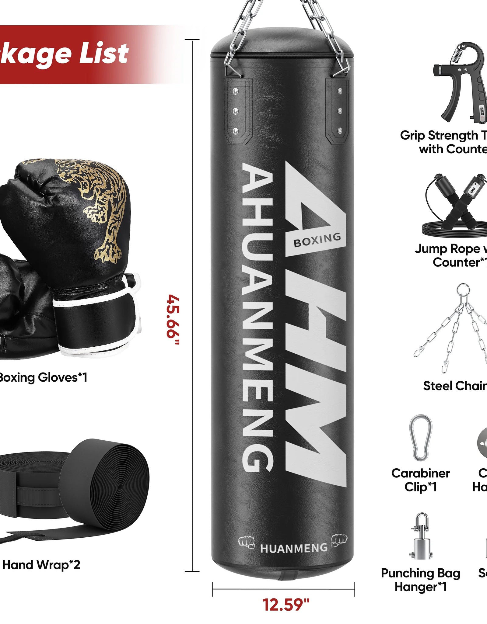 Punching Bag for Adults 4FT PU Heavy Boxing Bag Set Hanging Boxing Bag Kit W/ 12Oz Gloves