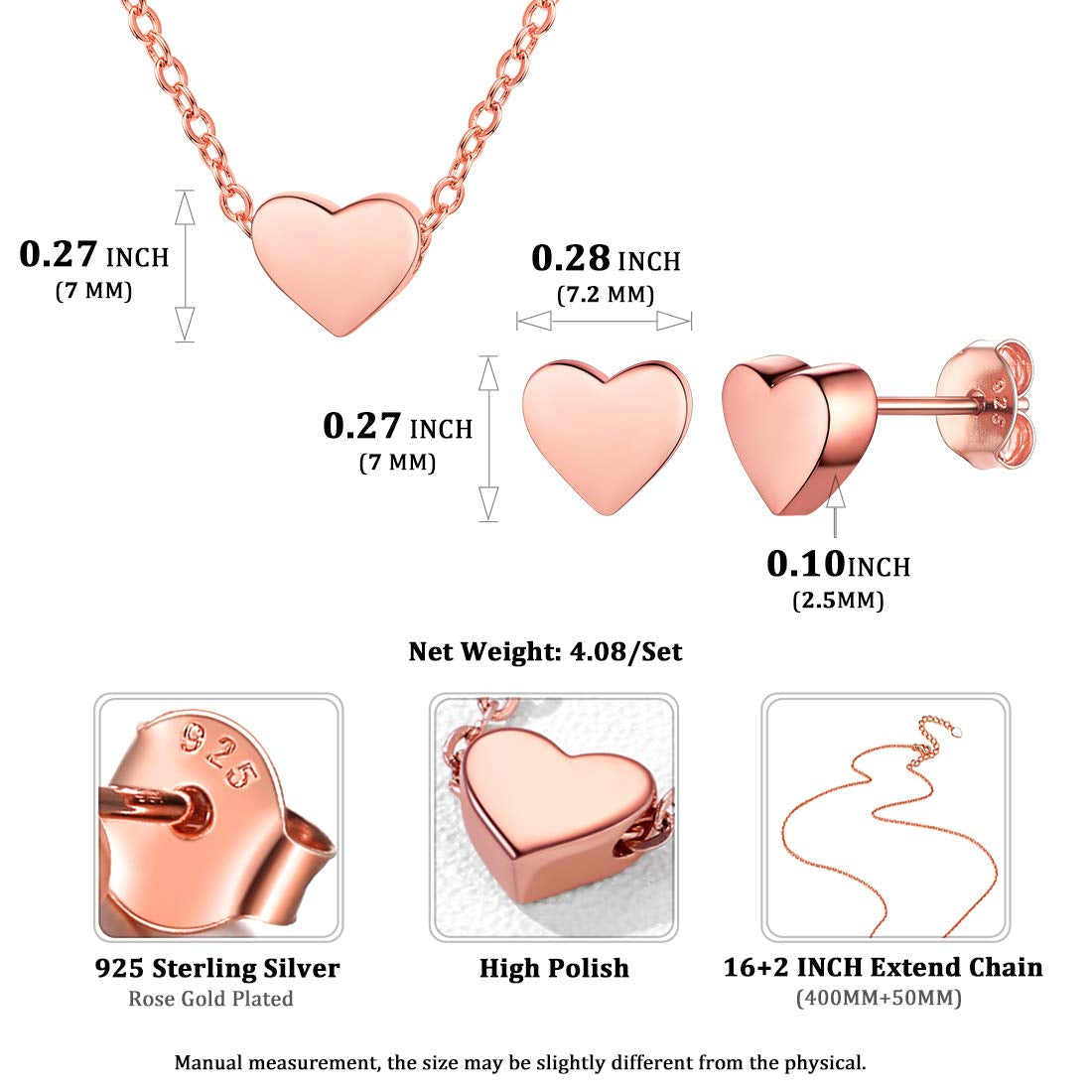 Valentines Birthday Christmas Mother'S Day Gift for Women Heart Necklace and Earrings Set | 925 Sterling Silver Jewelry Set with Pendant and Stud Gift