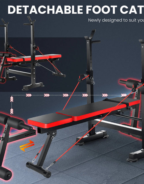 Load image into Gallery viewer, 6-In-1 Adjustable Weight Bench Set Bench Press with Squat Barbell Rack/Removable Foot Catch/Rowing Set Ideal for Incline, Flat, Decline, and Sit up Full Body Exercise Equipment
